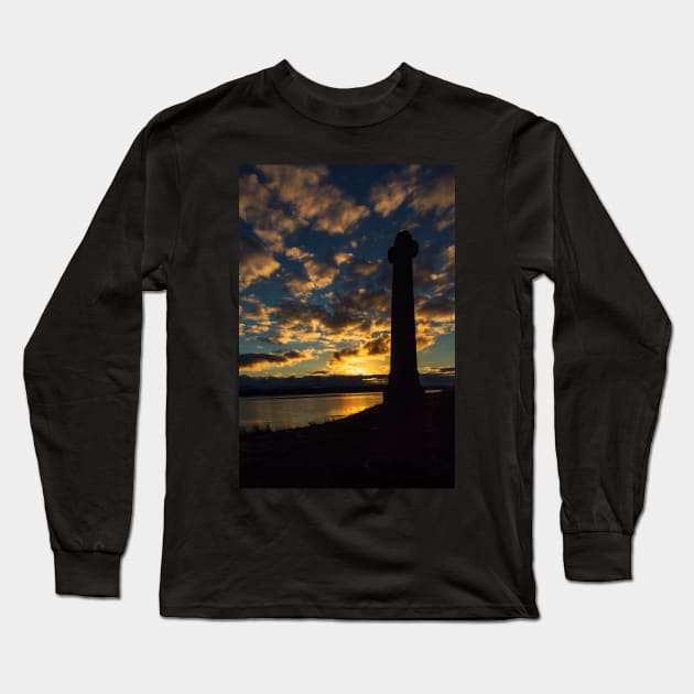 Lindisfarne Memorial Cross At Sunset Long Sleeve T-Shirt by Reg-K-Atkinson